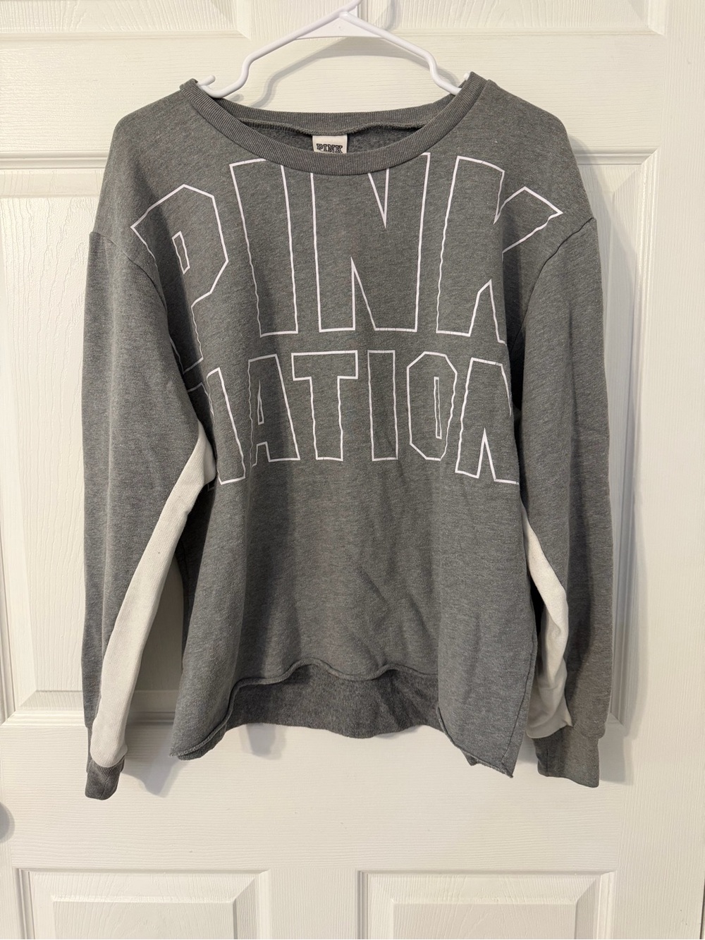 PINK Victoria's Secret Gray Crewneck Sweatshirt with White Side Panels